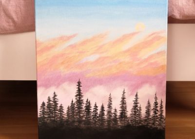 peinture paysage avec sapins